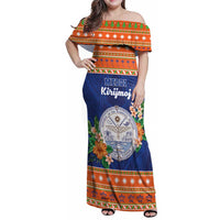 Marshall Islands Christmas Family Matching Off Shoulder Maxi Dress and Hawaiian Shirt Marshallese Seal Meddi Kirijmoj LT05 Mom's Dress Orange - Polynesian Pride