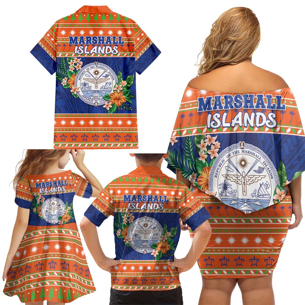 Marshall Islands Christmas Family Matching Off Shoulder Short Dress and Hawaiian Shirt Marshallese Seal Meddi Kirijmoj LT05 - Polynesian Pride