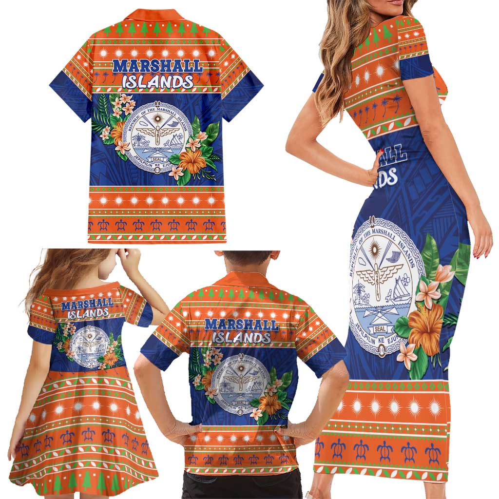 Marshall Islands Christmas Family Matching Short Sleeve Bodycon Dress and Hawaiian Shirt Marshallese Seal Meddi Kirijmoj LT05 - Polynesian Pride
