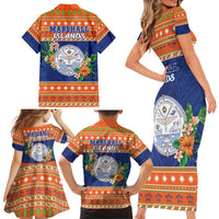 Marshall Islands Christmas Family Matching Short Sleeve Bodycon Dress and Hawaiian Shirt Marshallese Seal Meddi Kirijmoj LT05 - Polynesian Pride
