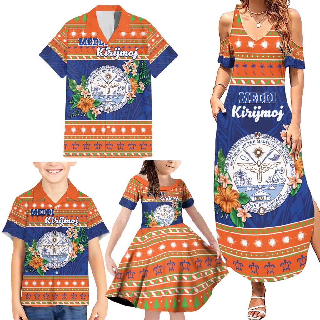 Marshall Islands Christmas Family Matching Summer Maxi Dress and Hawaiian Shirt Marshallese Seal Meddi Kirijmoj LT05 - Polynesian Pride