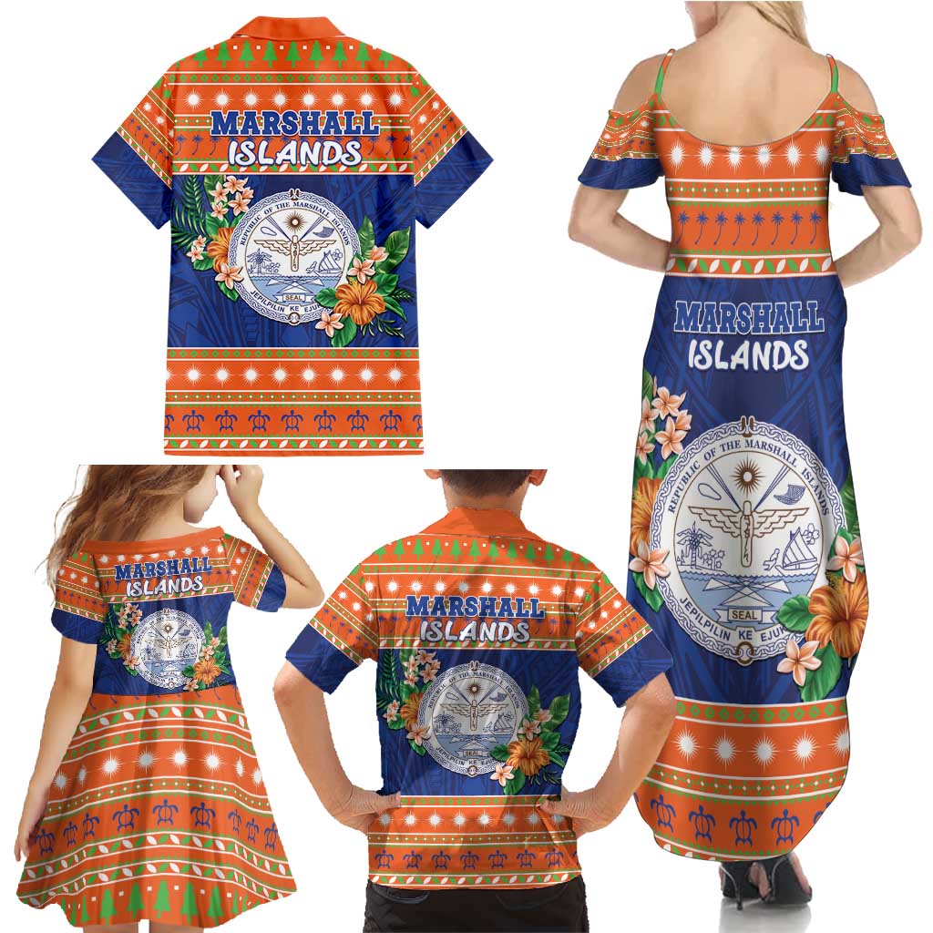 Marshall Islands Christmas Family Matching Summer Maxi Dress and Hawaiian Shirt Marshallese Seal Meddi Kirijmoj LT05 - Polynesian Pride