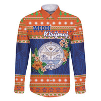 Marshall Islands Christmas Family Matching Summer Maxi Dress and Hawaiian Shirt Marshallese Seal Meddi Kirijmoj LT05 Dad's Shirt - Long Sleeve Orange - Polynesian Pride
