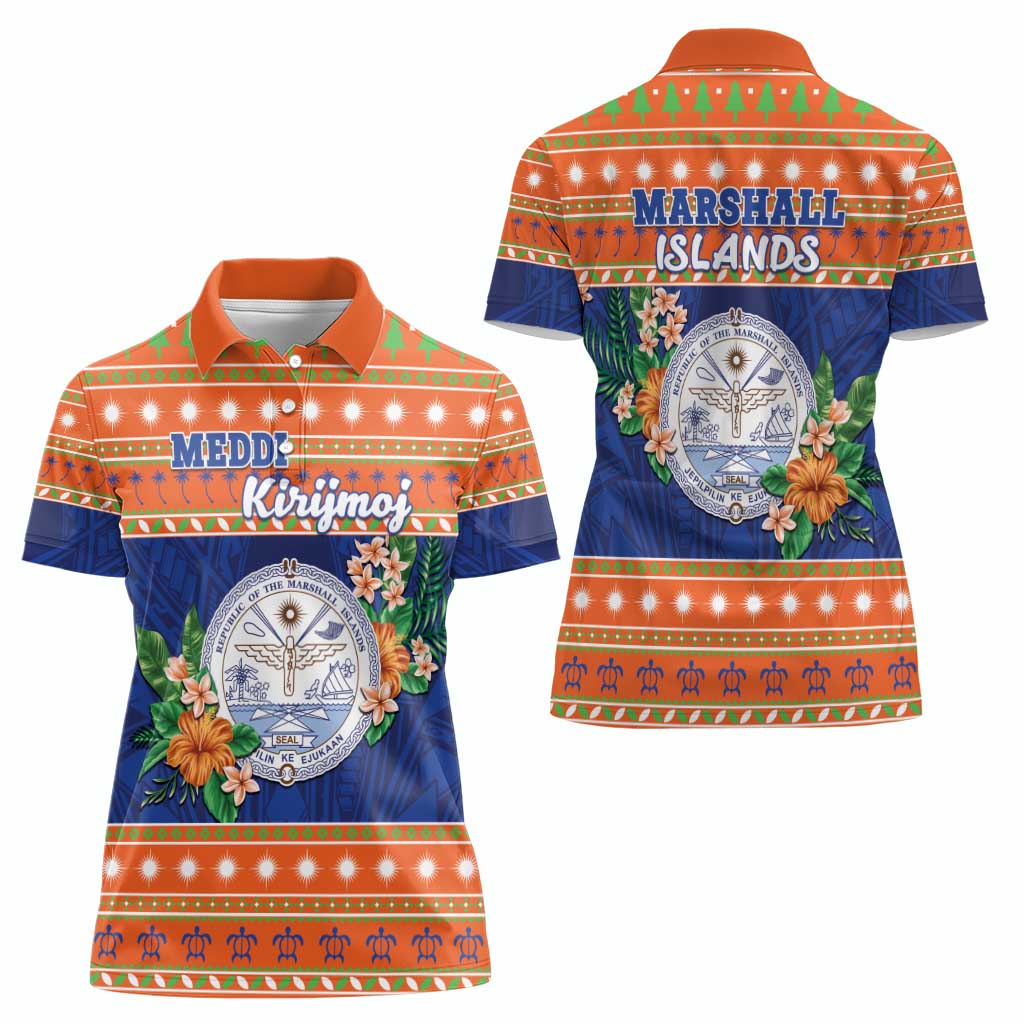 Marshall Islands Christmas Women Polo Shirt Marshallese Seal Meddi Kirijmoj