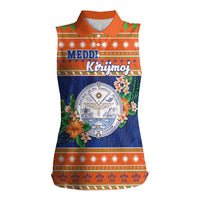 Marshall Islands Christmas Women Sleeveless Polo Shirt Marshallese Seal Meddi Kirijmoj LT05 Female Orange - Polynesian Pride