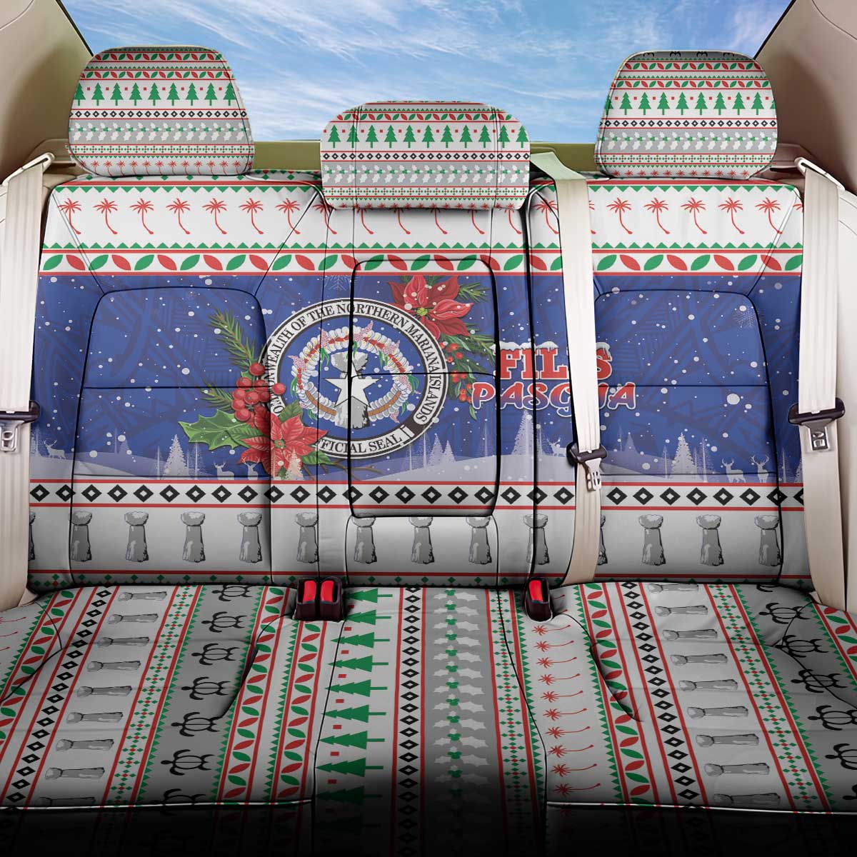 Northern Mariana Islands Christmas Back Car Seat Cover Poinsettia Filis Pasgua LT05 One Size Blue - Polynesian Pride