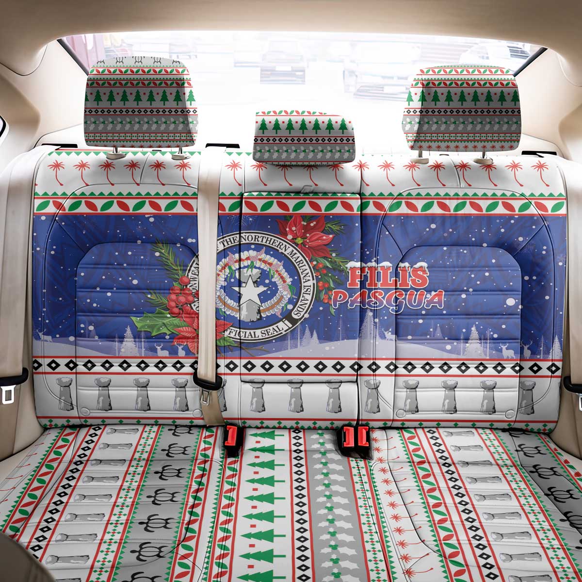 Northern Mariana Islands Christmas Back Car Seat Cover Poinsettia Filis Pasgua LT05 - Polynesian Pride
