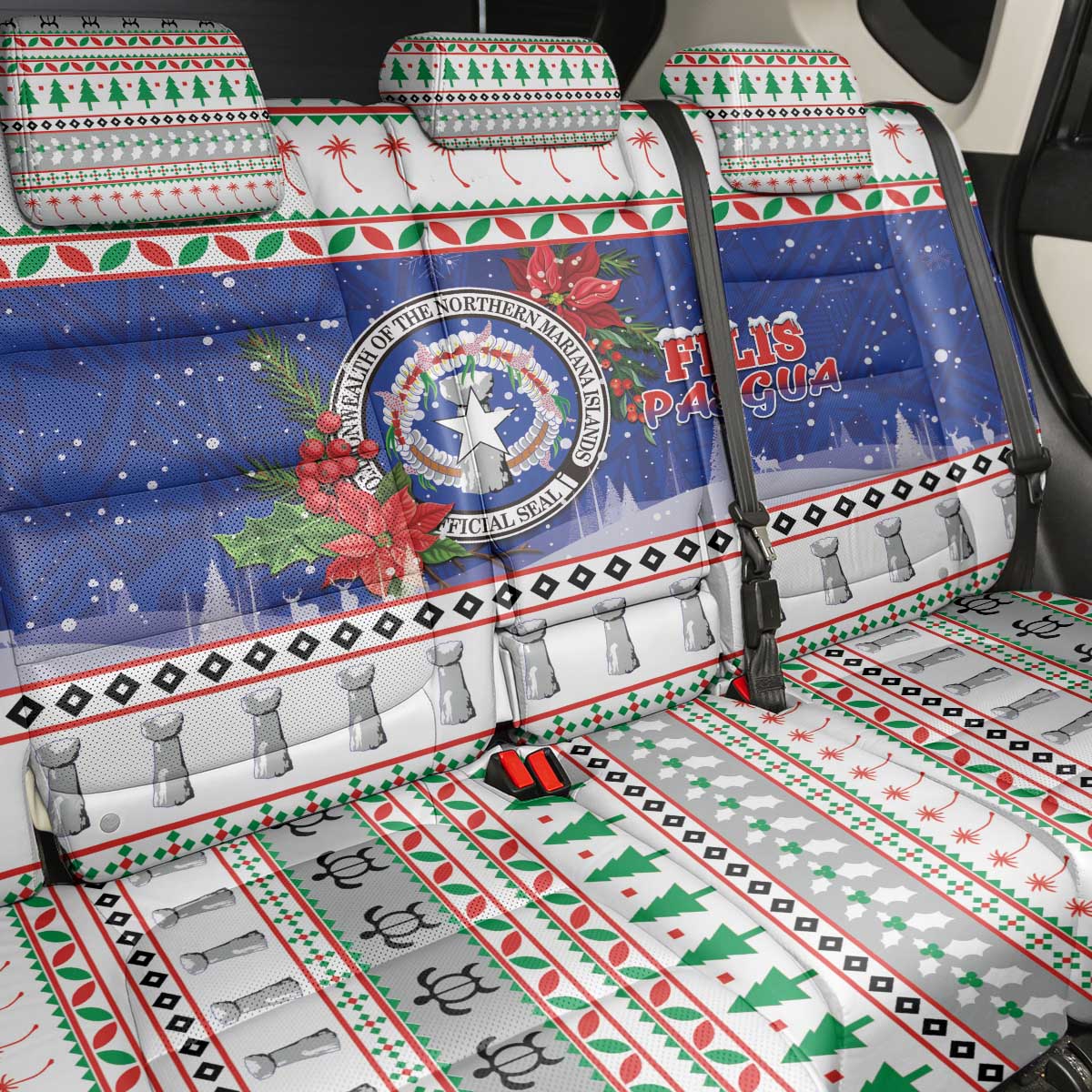 Northern Mariana Islands Christmas Back Car Seat Cover Poinsettia Filis Pasgua LT05 - Polynesian Pride