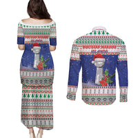 Northern Mariana Islands Christmas Couples Matching Puletasi and Long Sleeve Button Shirt Poinsettia Filis Pasgua LT05 - Polynesian Pride