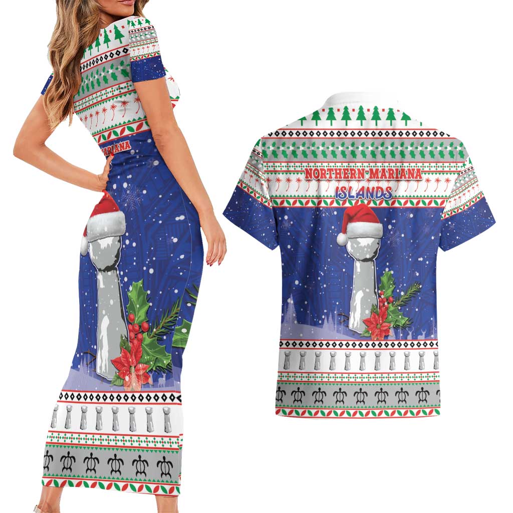 Northern Mariana Islands Christmas Couples Matching Short Sleeve Bodycon Dress and Hawaiian Shirt Poinsettia Filis Pasgua LT05 - Polynesian Pride