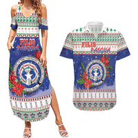 Northern Mariana Islands Christmas Couples Matching Summer Maxi Dress and Hawaiian Shirt Poinsettia Filis Pasgua LT05 Blue - Polynesian Pride