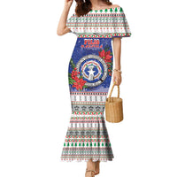 Northern Mariana Islands Christmas Family Matching Mermaid Dress and Hawaiian Shirt Poinsettia Filis Pasgua LT05 Mom's Dress Blue - Polynesian Pride