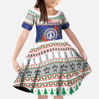 Northern Mariana Islands Christmas Family Matching Short Sleeve Bodycon Dress and Hawaiian Shirt Poinsettia Filis Pasgua LT05 Daughter's Dress Blue - Polynesian Pride