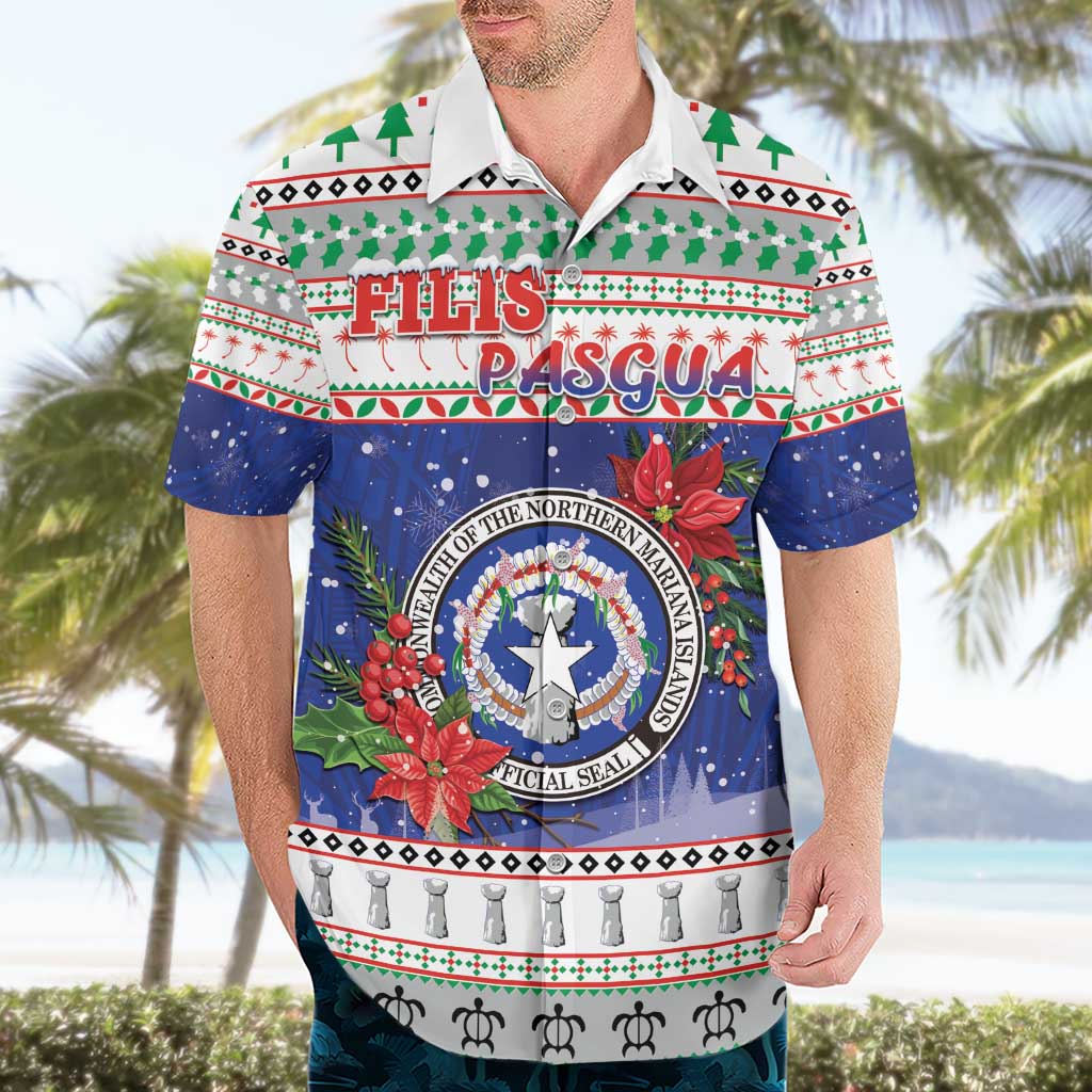 Northern Mariana Islands Christmas Hawaiian Shirt Poinsettia Filis Pasgua LT05 - Polynesian Pride