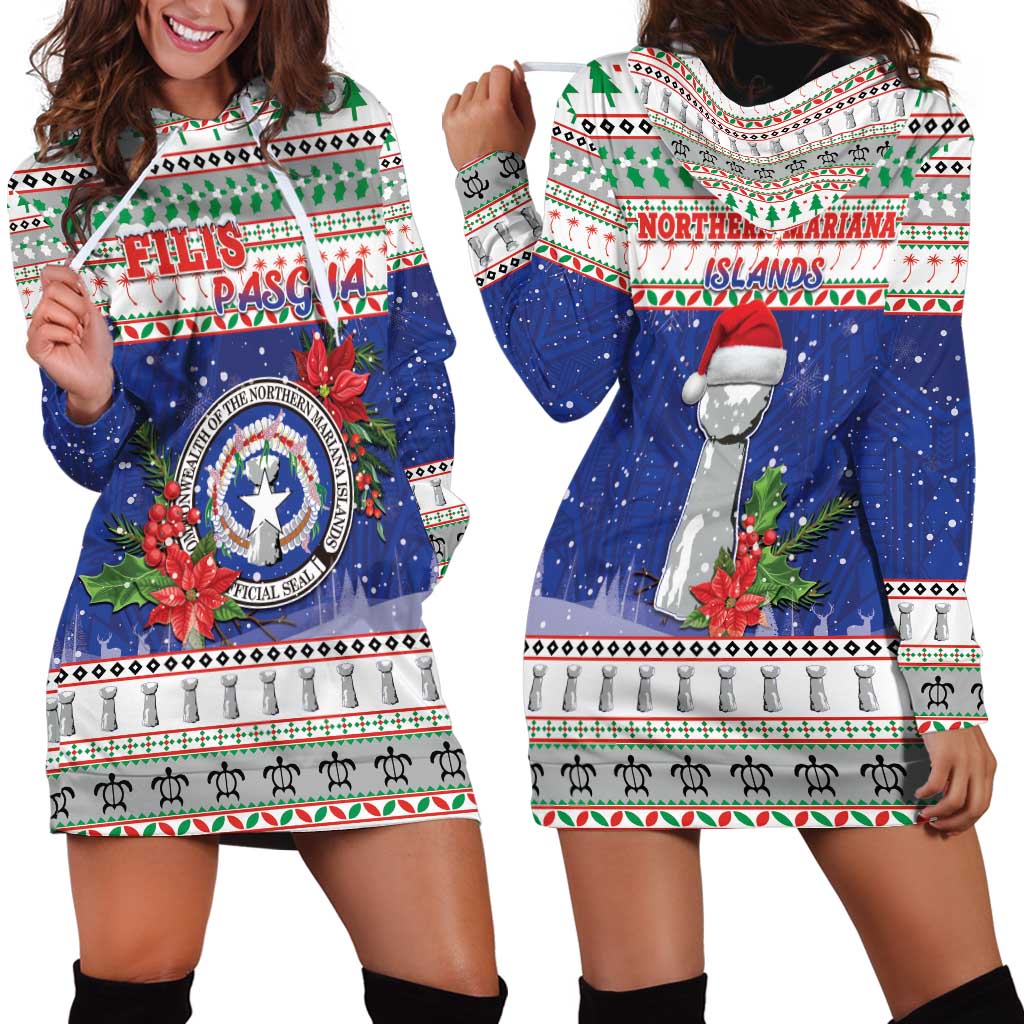 Northern Mariana Islands Christmas Hoodie Dress Poinsettia Filis Pasgua LT05 - Polynesian Pride