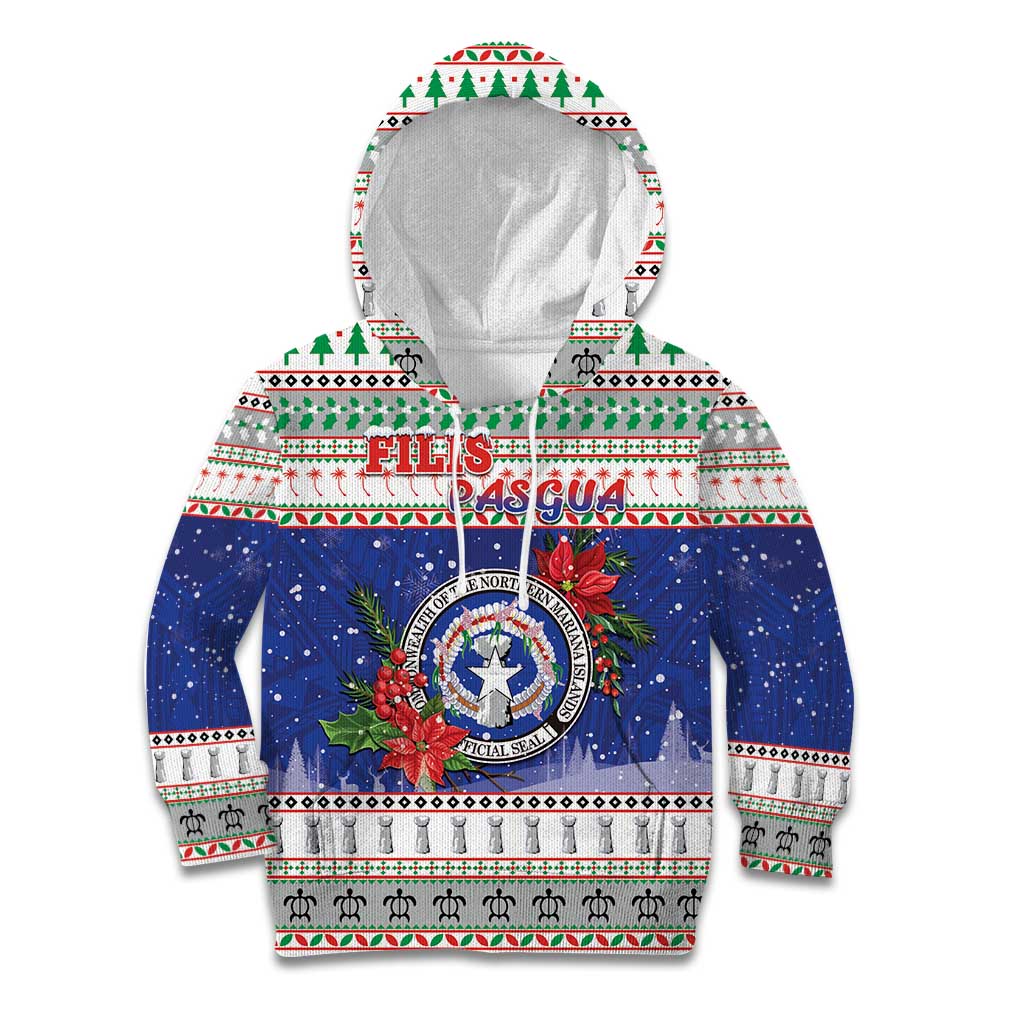 Northern Mariana Islands Christmas Kid Hoodie Poinsettia Filis Pasgua LT05 Hoodie Blue - Polynesian Pride