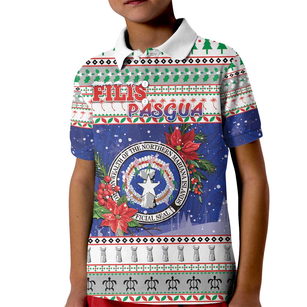 Northern Mariana Islands Christmas Kid Polo Shirt Poinsettia Filis Pasgua LT05 Kid Blue - Polynesian Pride
