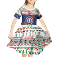 Northern Mariana Islands Christmas Kid Short Sleeve Dress Poinsettia Filis Pasgua LT05 - Polynesian Pride