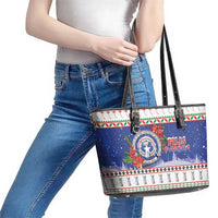 Northern Mariana Islands Christmas Leather Tote Bag Poinsettia Filis Pasgua