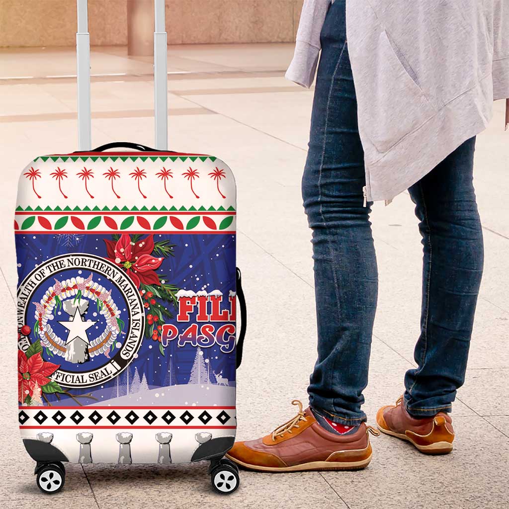 Northern Mariana Islands Christmas Luggage Cover Poinsettia Filis Pasgua LT05 Blue - Polynesian Pride