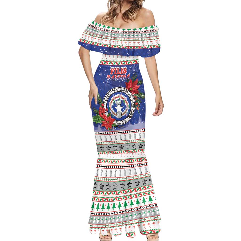 Northern Mariana Islands Christmas Mermaid Dress Poinsettia Filis Pasgua LT05 - Polynesian Pride