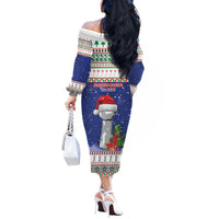 Northern Mariana Islands Christmas Off The Shoulder Long Sleeve Dress Poinsettia Filis Pasgua LT05 - Polynesian Pride
