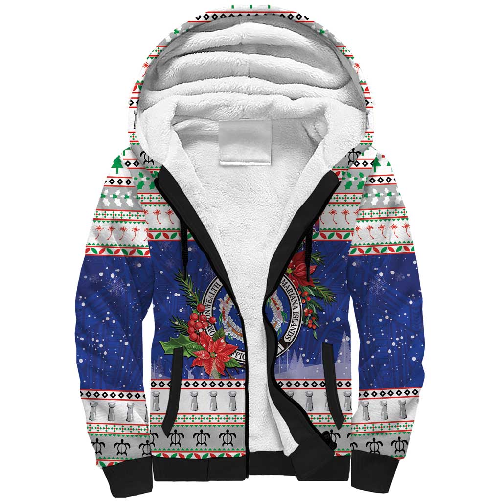 Northern Mariana Islands Christmas Sherpa Hoodie Poinsettia Filis Pasgua LT05 Unisex Blue - Polynesian Pride
