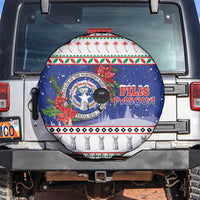 Northern Mariana Islands Christmas Spare Tire Cover Poinsettia Filis Pasgua LT05 Blue - Polynesian Pride