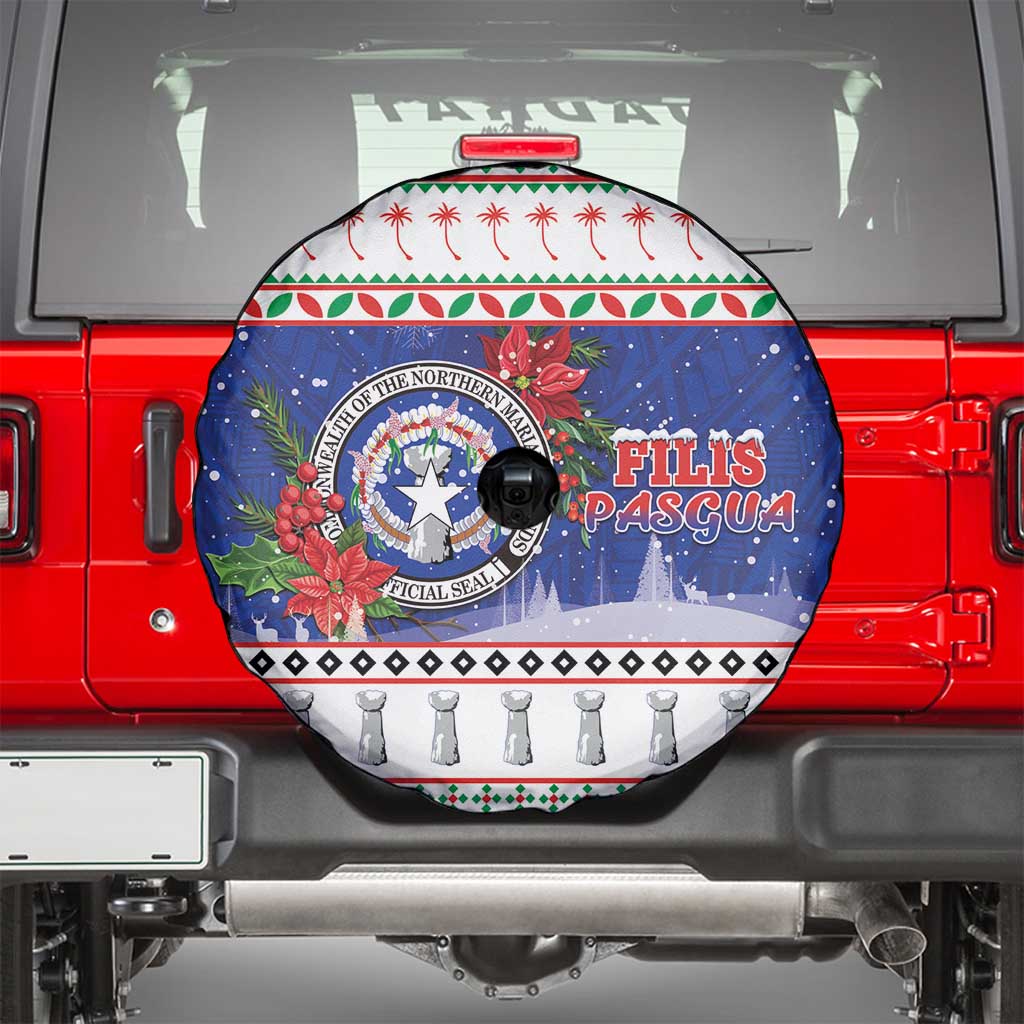 Northern Mariana Islands Christmas Spare Tire Cover Poinsettia Filis Pasgua LT05 - Polynesian Pride