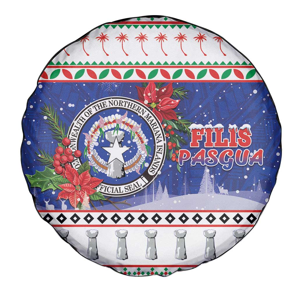 Northern Mariana Islands Christmas Spare Tire Cover Poinsettia Filis Pasgua LT05 - Polynesian Pride
