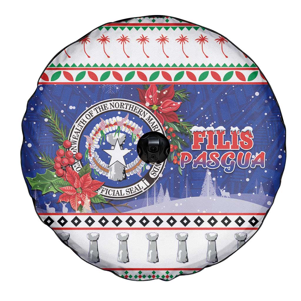 Northern Mariana Islands Christmas Spare Tire Cover Poinsettia Filis Pasgua LT05 - Polynesian Pride