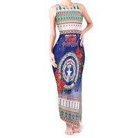 Northern Mariana Islands Christmas Tank Maxi Dress Poinsettia Filis Pasgua LT05 Women Blue - Polynesian Pride