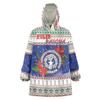 Northern Mariana Islands Christmas Wearable Blanket Hoodie Poinsettia Filis Pasgua LT05 One Size Blue - Polynesian Pride