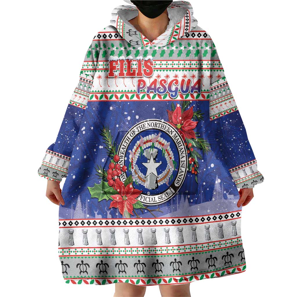Northern Mariana Islands Christmas Wearable Blanket Hoodie Poinsettia Filis Pasgua LT05 - Polynesian Pride