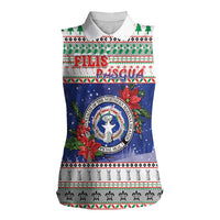 Northern Mariana Islands Christmas Women Sleeveless Polo Shirt Poinsettia Filis Pasgua LT05 Female Blue - Polynesian Pride