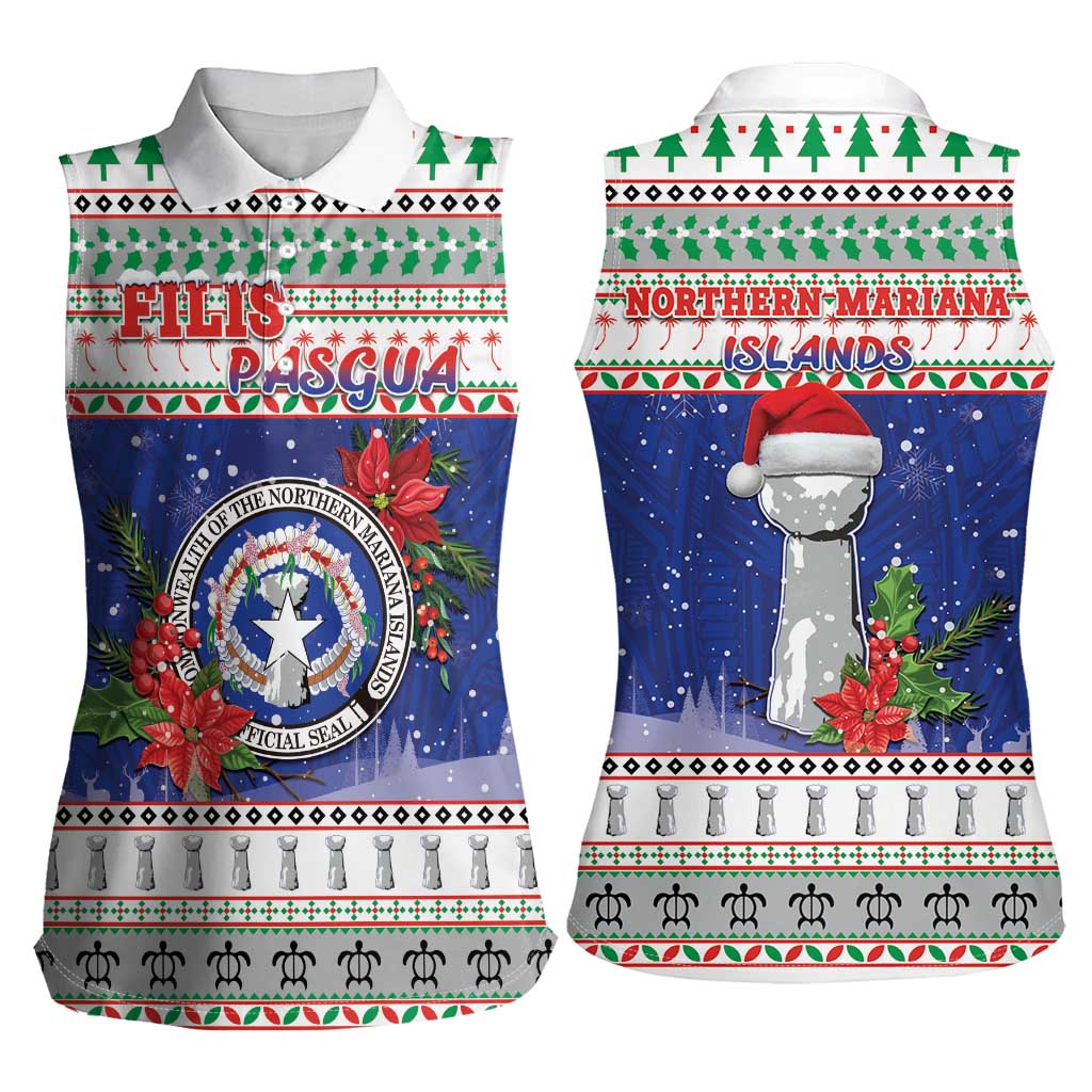 Northern Mariana Islands Christmas Women Sleeveless Polo Shirt Poinsettia Filis Pasgua LT05 - Polynesian Pride