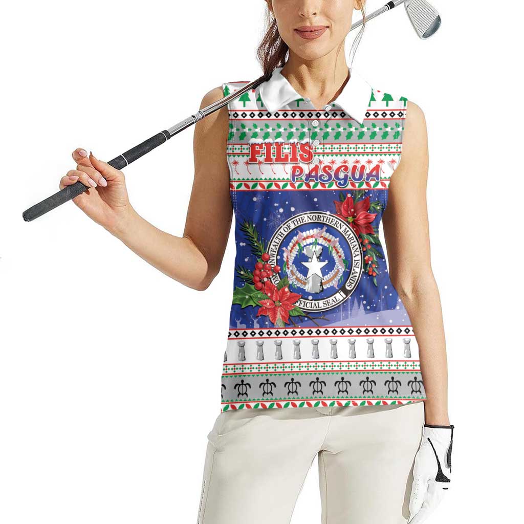 Northern Mariana Islands Christmas Women Sleeveless Polo Shirt Poinsettia Filis Pasgua LT05 - Polynesian Pride