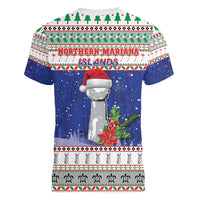Northern Mariana Islands Christmas Women V-Neck T-Shirt Poinsettia Filis Pasgua LT05 - Polynesian Pride