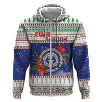Northern Mariana Islands Christmas Zip Hoodie Poinsettia Filis Pasgua LT05 Zip Hoodie Blue - Polynesian Pride