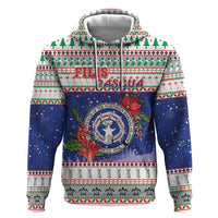 Northern Mariana Islands Christmas Zip Hoodie Poinsettia Filis Pasgua LT05 Pullover Hoodie Blue - Polynesian Pride