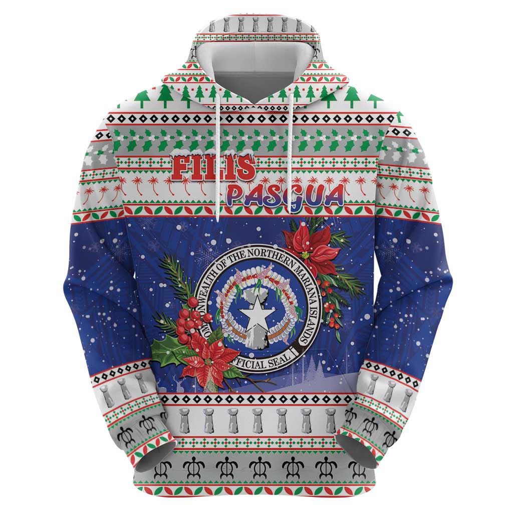 Northern Mariana Islands Christmas Zip Hoodie Poinsettia Filis Pasgua LT05 - Polynesian Pride