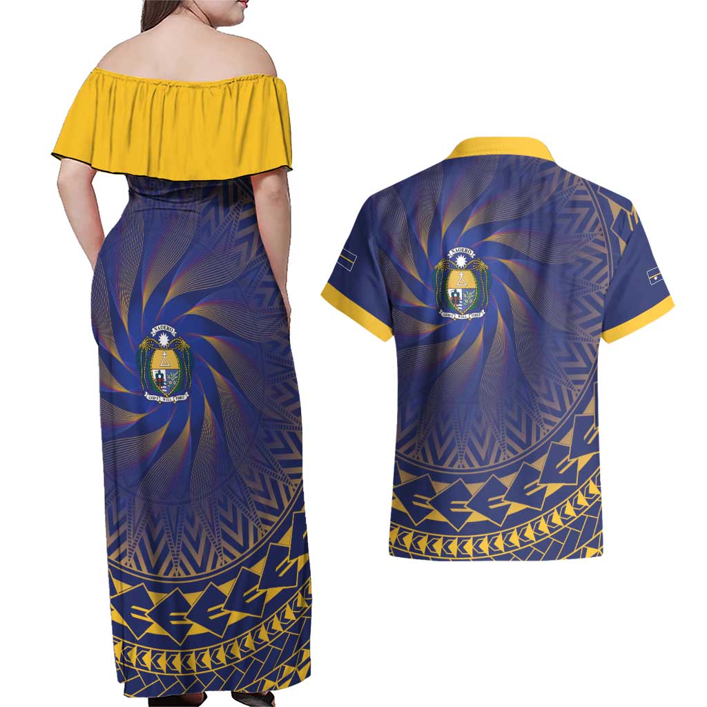 Nauru Angam Day Couples Matching Off Shoulder Maxi Dress and Hawaiian Shirt Polynesian Tribal Pattern Unique Style - Polynesian Pride