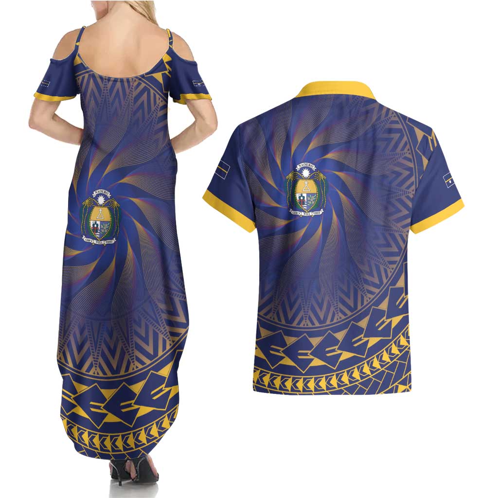 Nauru Angam Day Couples Matching Summer Maxi Dress and Hawaiian Shirt Polynesian Tribal Pattern Unique Style - Polynesian Pride