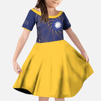 Nauru Angam Day Family Matching Long Sleeve Bodycon Dress and Hawaiian Shirt Polynesian Tribal Pattern Unique Style LT05 Daughter's Dress Blue - Polynesian Pride