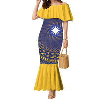 Nauru Angam Day Family Matching Mermaid Dress and Hawaiian Shirt Polynesian Tribal Pattern Unique Style LT05 Mom's Dress Blue - Polynesian Pride