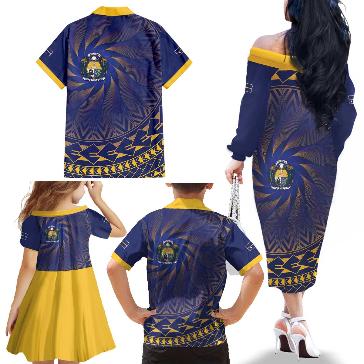 Nauru Angam Day Family Matching Off The Shoulder Long Sleeve Dress and Hawaiian Shirt Polynesian Tribal Pattern Unique Style LT05 - Polynesian Pride