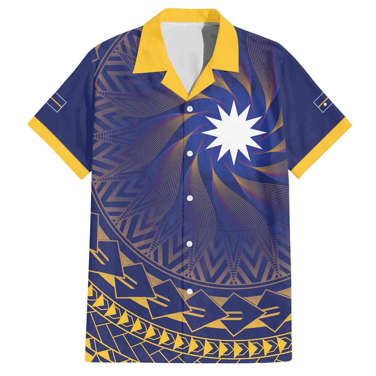 Nauru Angam Day Family Matching Off The Shoulder Long Sleeve Dress and Hawaiian Shirt Polynesian Tribal Pattern Unique Style LT05 Dad's Shirt - Short Sleeve Blue - Polynesian Pride