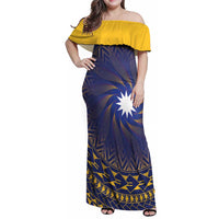Nauru Angam Day Family Matching Off Shoulder Maxi Dress and Hawaiian Shirt Polynesian Tribal Pattern Unique Style LT05 Mom's Dress Blue - Polynesian Pride