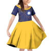 Nauru Angam Day Family Matching Off Shoulder Short Dress and Hawaiian Shirt Polynesian Tribal Pattern Unique Style LT05 Daughter's Dress Blue - Polynesian Pride
