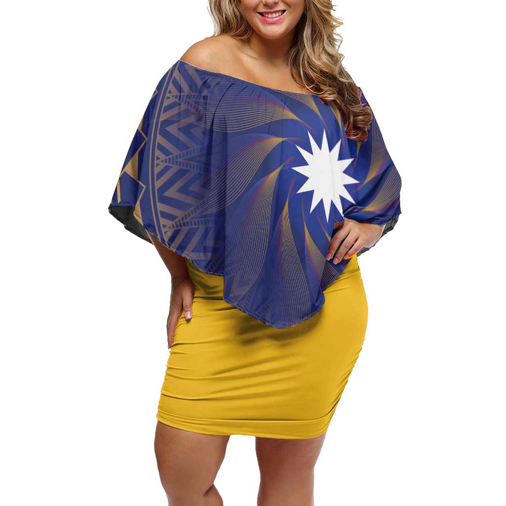 Nauru Angam Day Family Matching Off Shoulder Short Dress and Hawaiian Shirt Polynesian Tribal Pattern Unique Style LT05 Mom's Dress Blue - Polynesian Pride